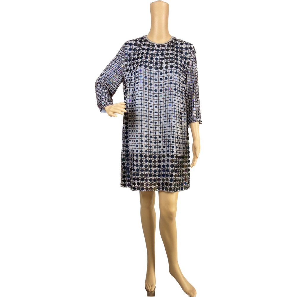 Blue Sequin mini dress, 3/4 sleeve, Long sleeve dress- French Connection